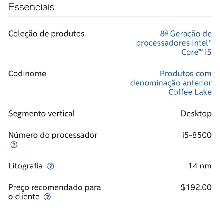 Processador i5 8500