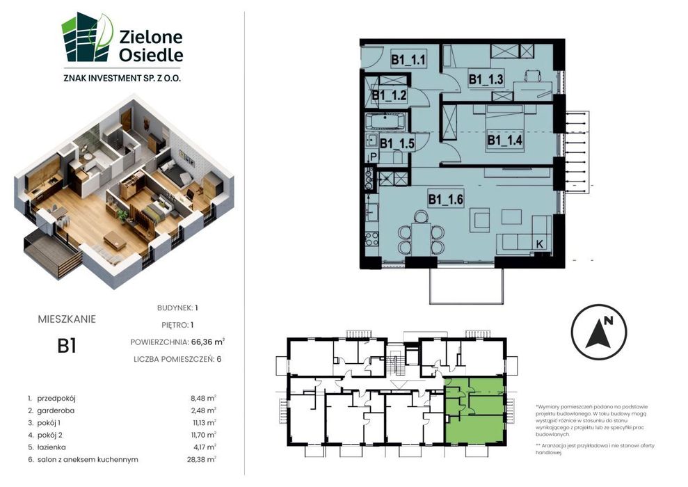 Nowe mieszkanie 66m2  Zielone Osiedle Koszęcin B1