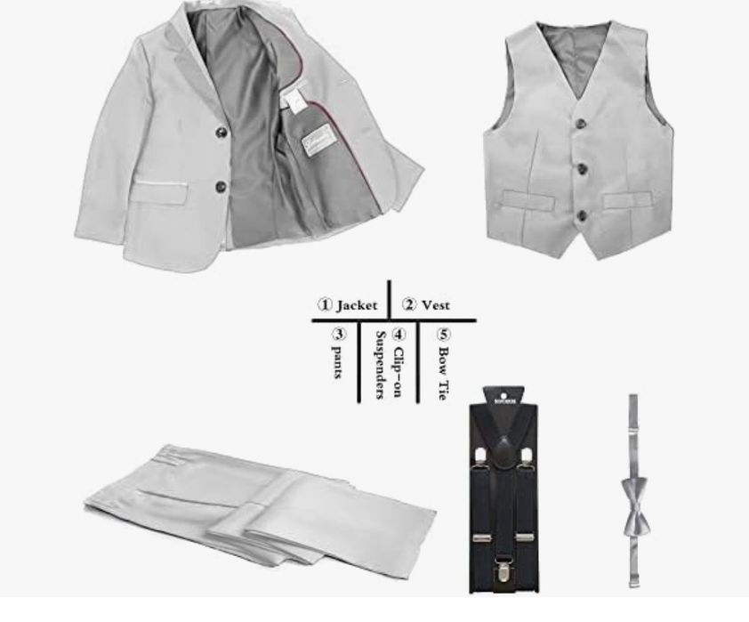 LOLANTA 5-częściowy smoking chłopięcy szary garnitur chłopięcy, garnit