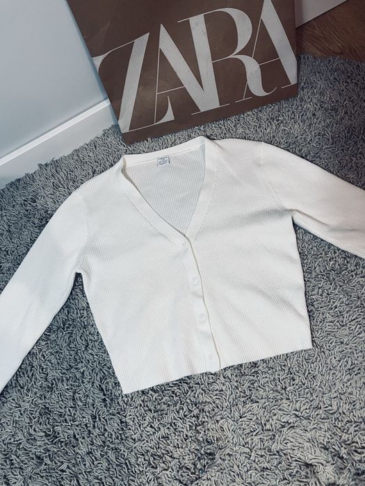 Lindex sweter damski kardigan rozm s na guziki bialy