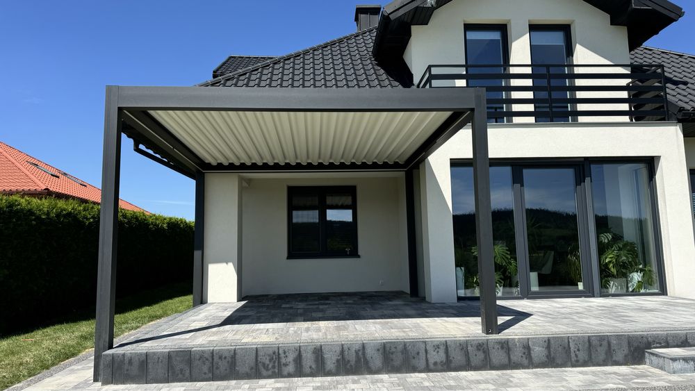 Pergola Lamelowa z otwieranym dachem, oświetleniem i montażem, 6x4m