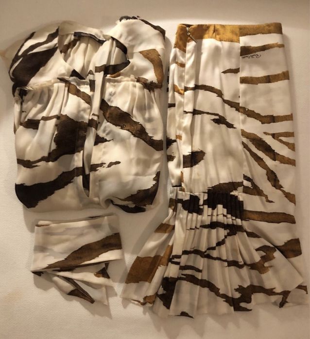 Conjunto blusa & saia & cinto ROBERTO CAVALLI seda chiffon tmn 38 novo