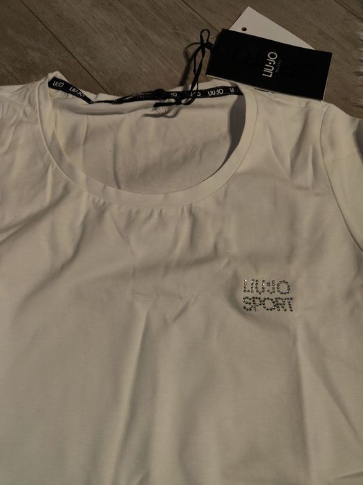 Biały t-shirt Liu Jo Sport cyrkonie