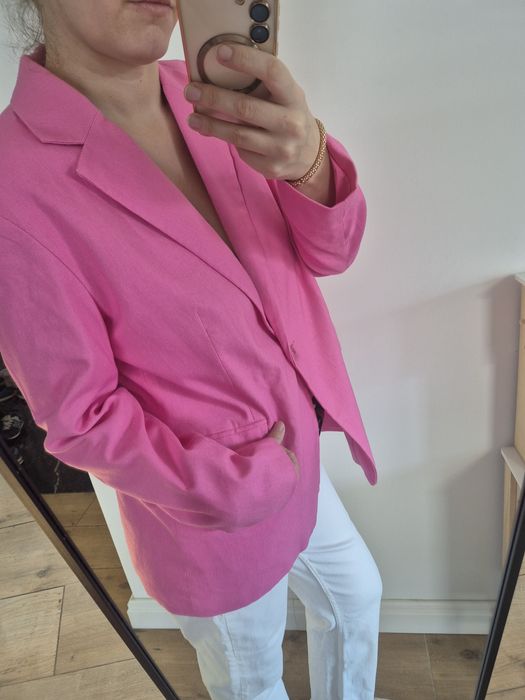 Marynarka żakiet różowa nowa elegancka wygodna do pracy pink jacket ja
