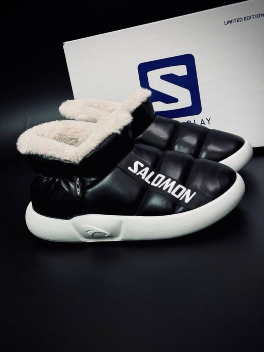 Дутики Salomon натуральный мех Топ качество Кожаные чуни Снегоходы бабуши Саломон до -30 теплые зимние дутыши саломон унисекс