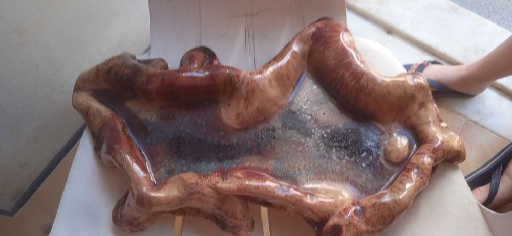 Taça decorativa louça castanho