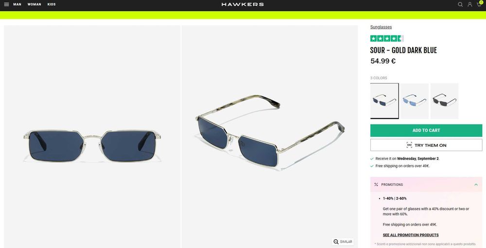 Óculos de Sol Hawkers Sour Lente Rectangular Azul & Haste Prata