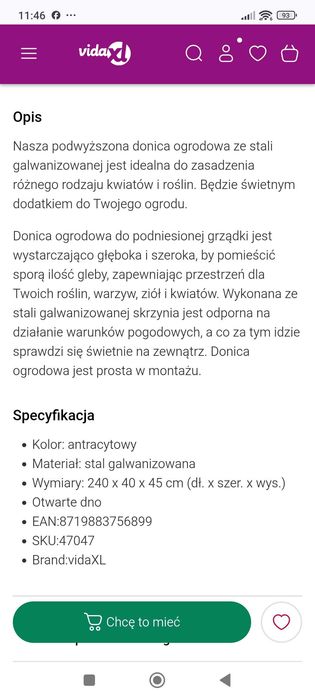Donica ogrodowa nowa 240 cm 4 sztuki