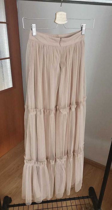 Spódnica maxi falbanki MAYA 32 bez wad pudrowy róż