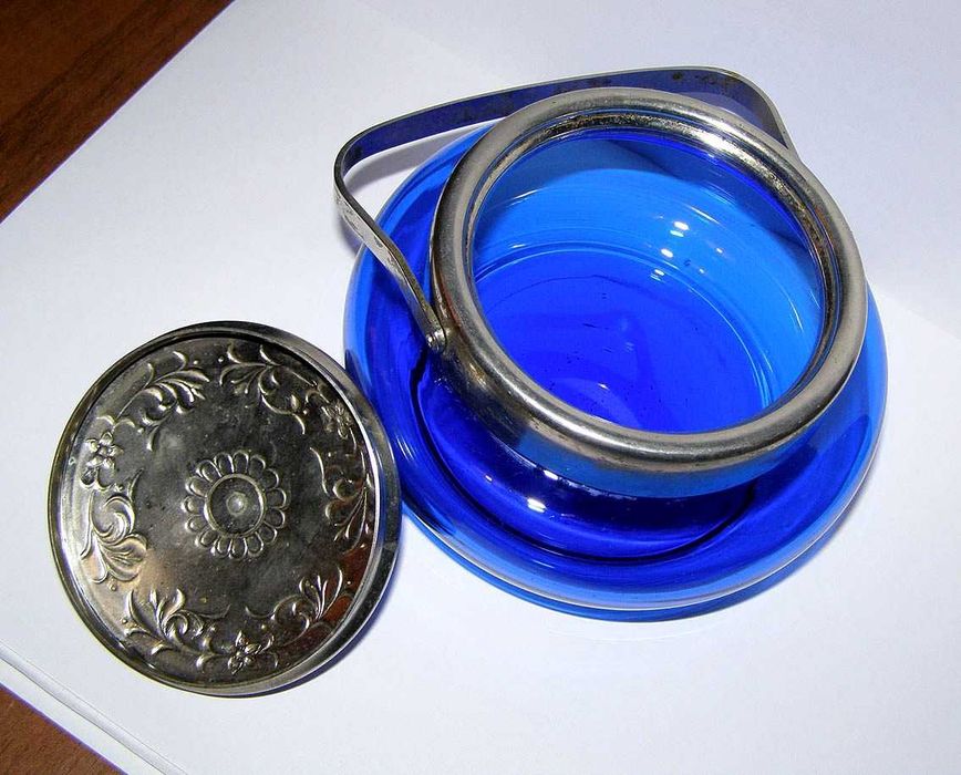 Ваза алюминий, МЗСИ СССР, ручная роспись Вазочка Кобальт синее стекло