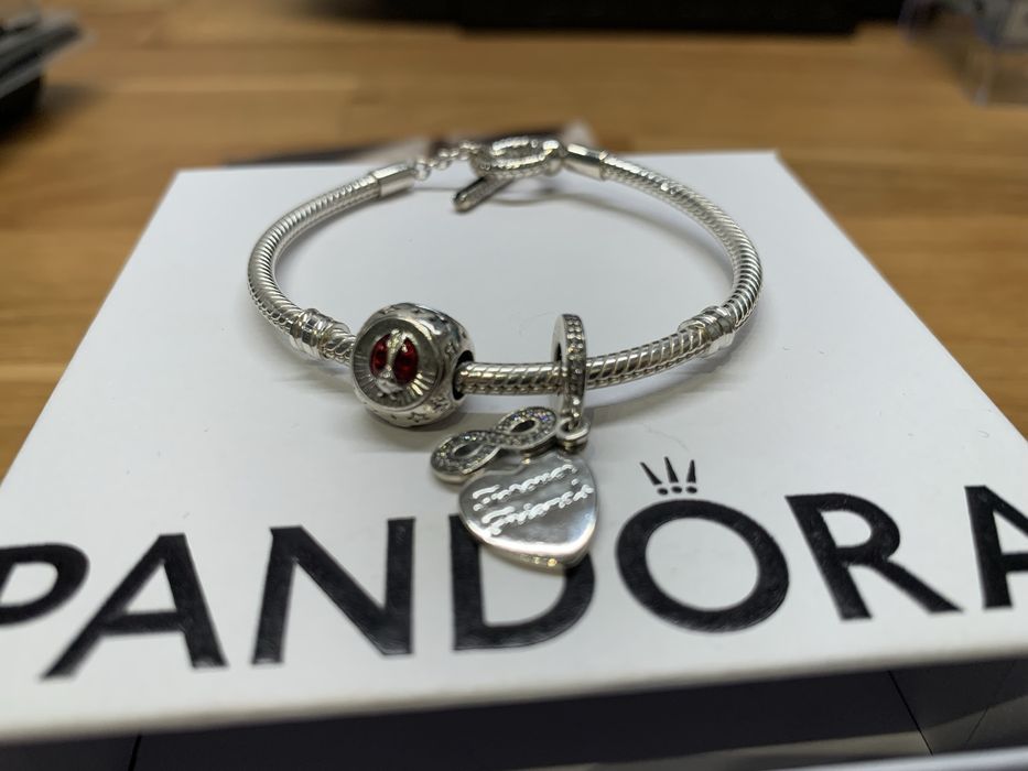 Srebrna bransoletka na rękę Pandora Moments z dwoma Charmsami Nowa