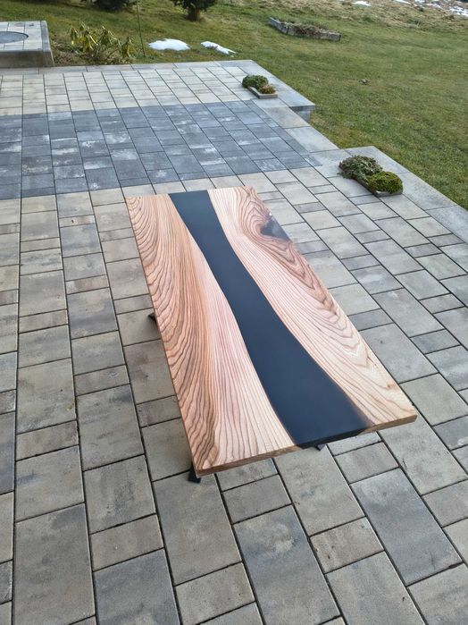 Stolik kawowy 115×55 – żywica + drewno lite, ręczne wykonanie