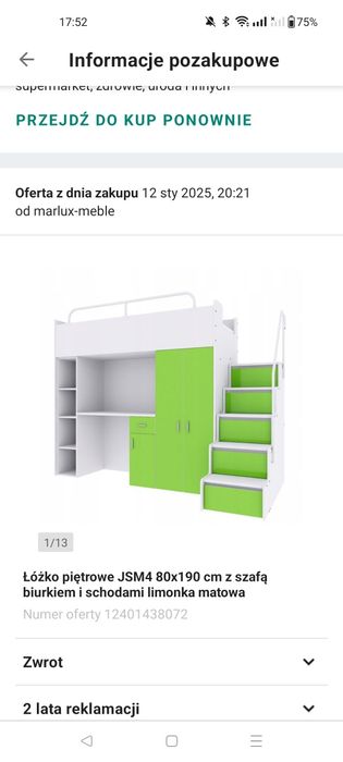 Łóżko piętrowe  z szafą