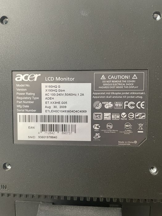 Монітор Acer X193HQ (19”)