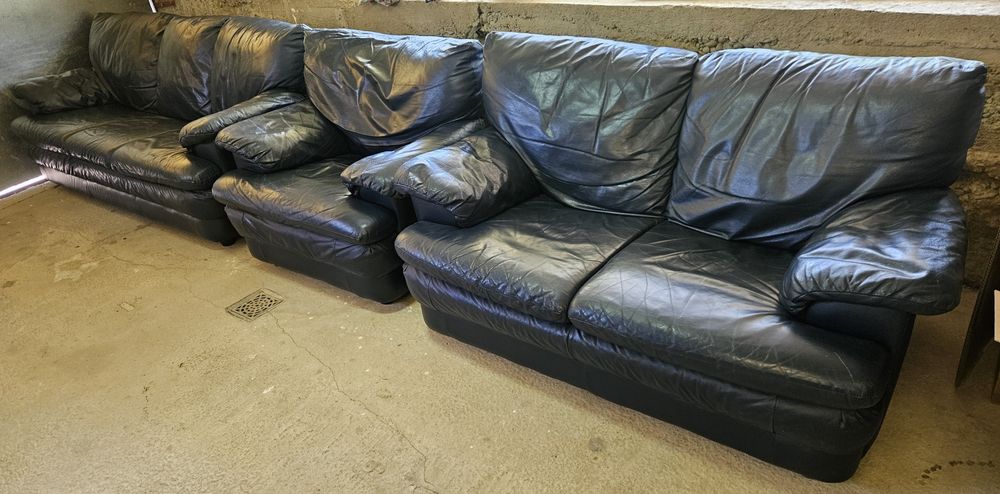 Шкіряний диван (комплек 3+2+1) . Колір синій