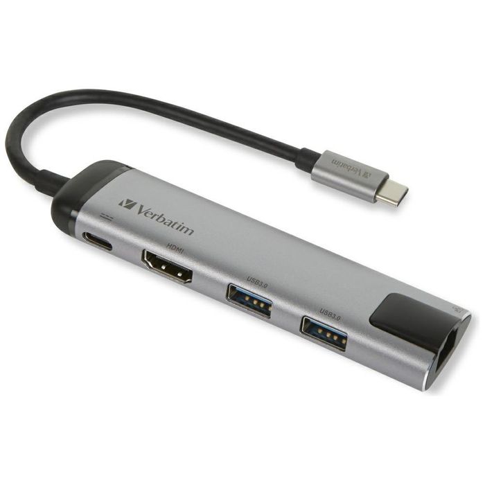 Verbatim Adapter Hub USB-C - USB-C/ 2xUSB-A 3.0/HDMI/Eternet aluminiowy/aluminum 49141