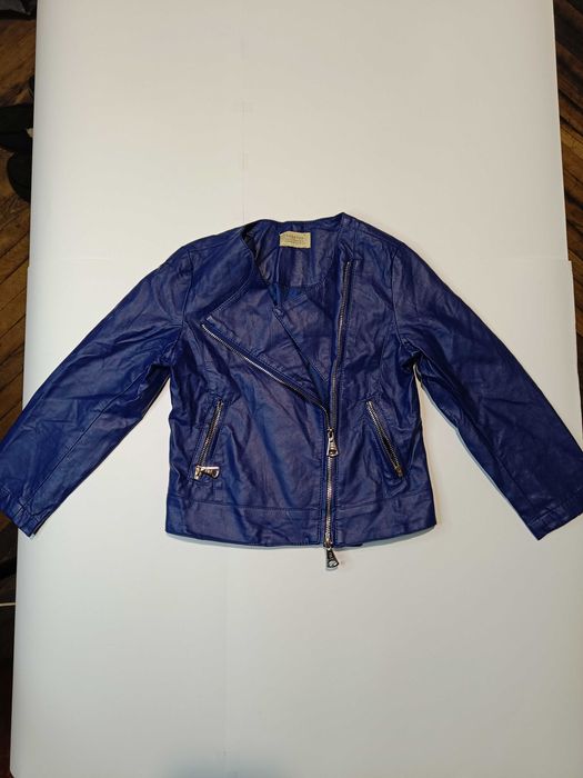 Детская синяя кожаная куртка косуха ToBeToo на девочку (экокожа)