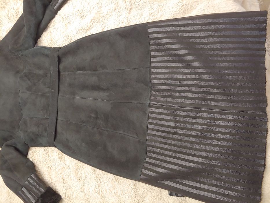 Теплюча шкіряна дублянка преміум якості з норкою