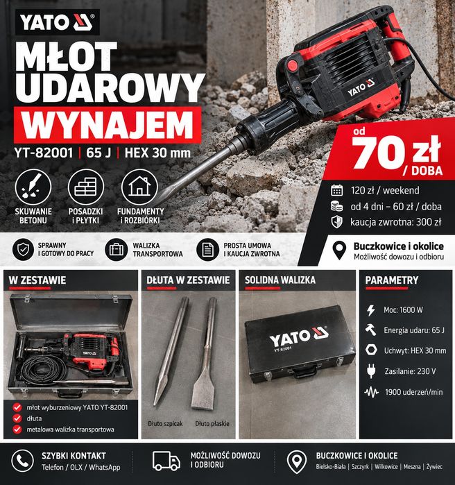 Wynajem młota wyburzeniowego YATO 65 J