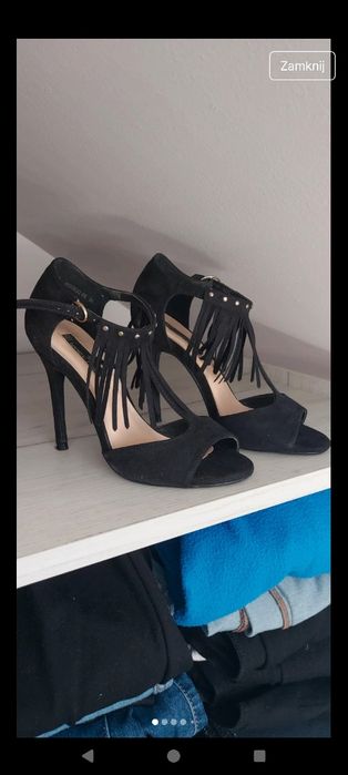 Buty sandałki szpilki z frędzlami czarne rozmiar 35