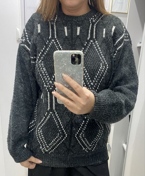 Szary grafitowy sweter romby dziadkowy l-xl męski