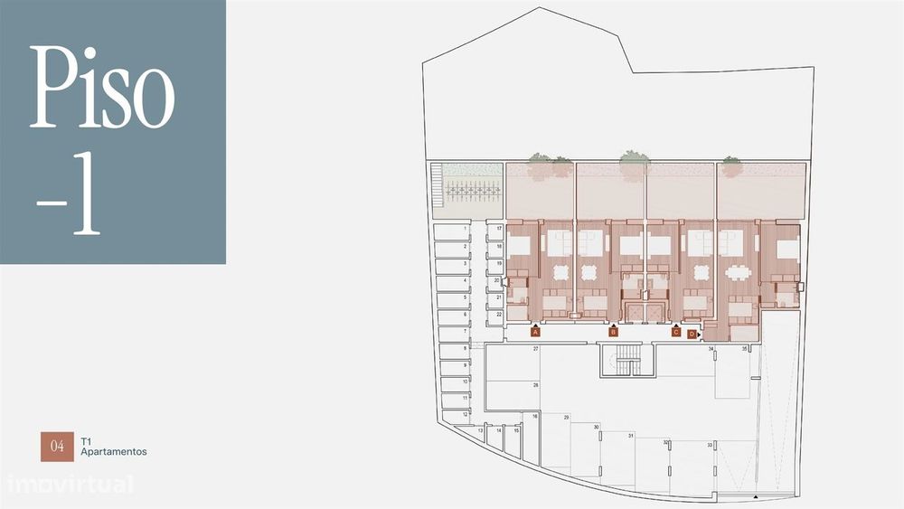 Apartamento T1 com terraço com 30 m2, Freixo