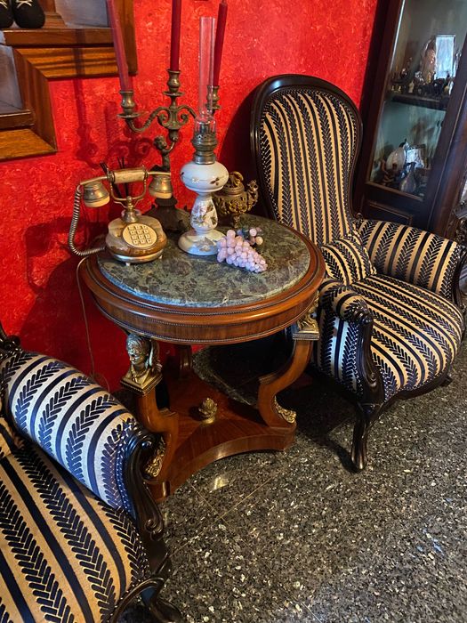 Mesa Centro Império Madeira Bronze Mármore 78 cm