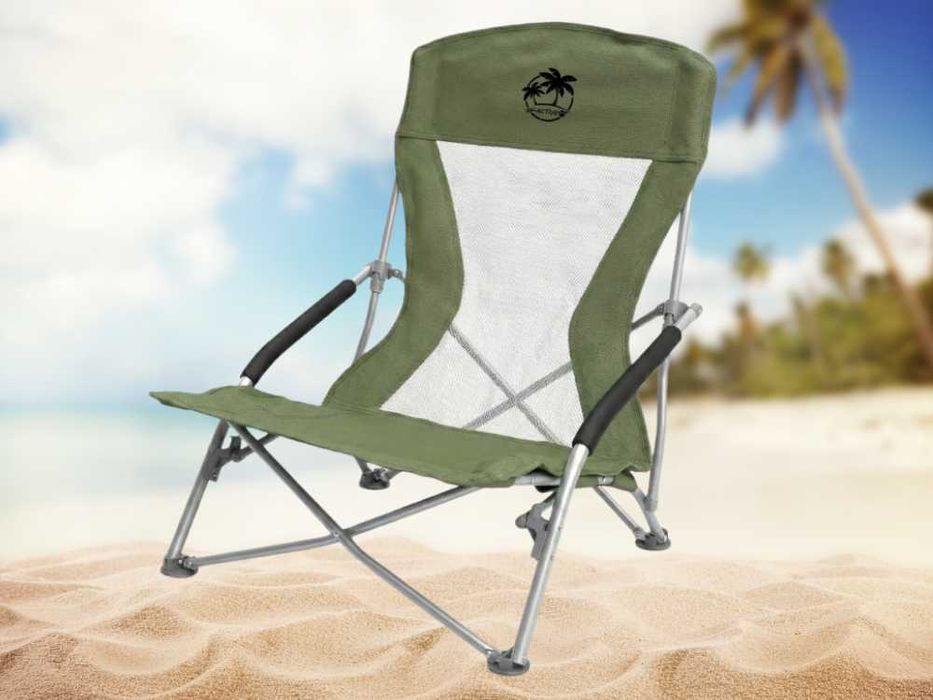 Krzesło Turystyczne Plażowe Campingowe Rybackie Niskie Khaki 150kg