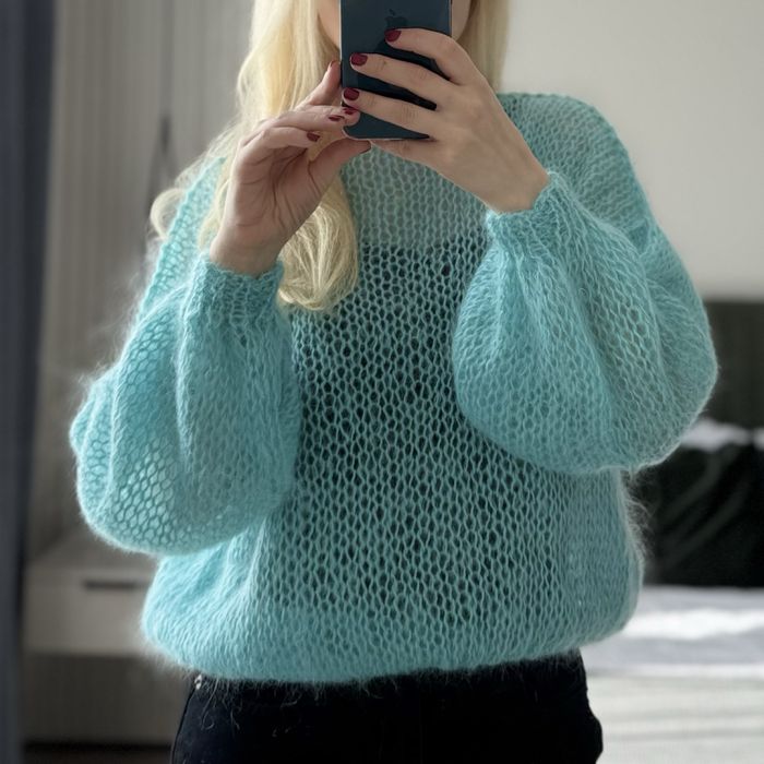 Светр павутинка хмаринка жіночий мохеровий бірюзовий оверсайз вовна