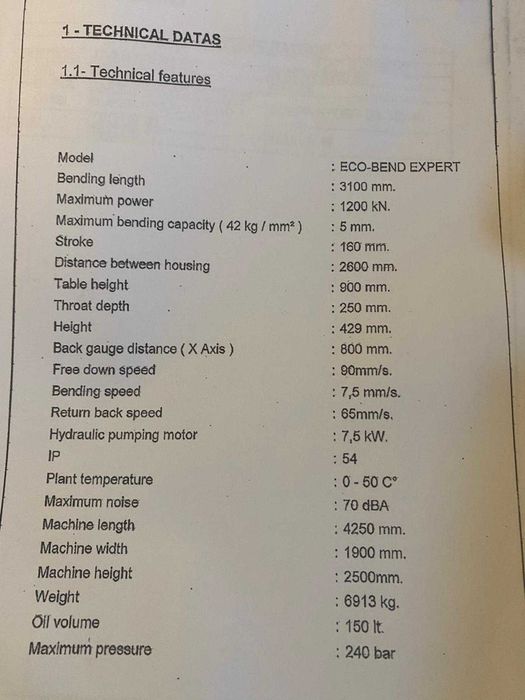 Máquina Quinadeira Ermaksan 120Ton 3100mm