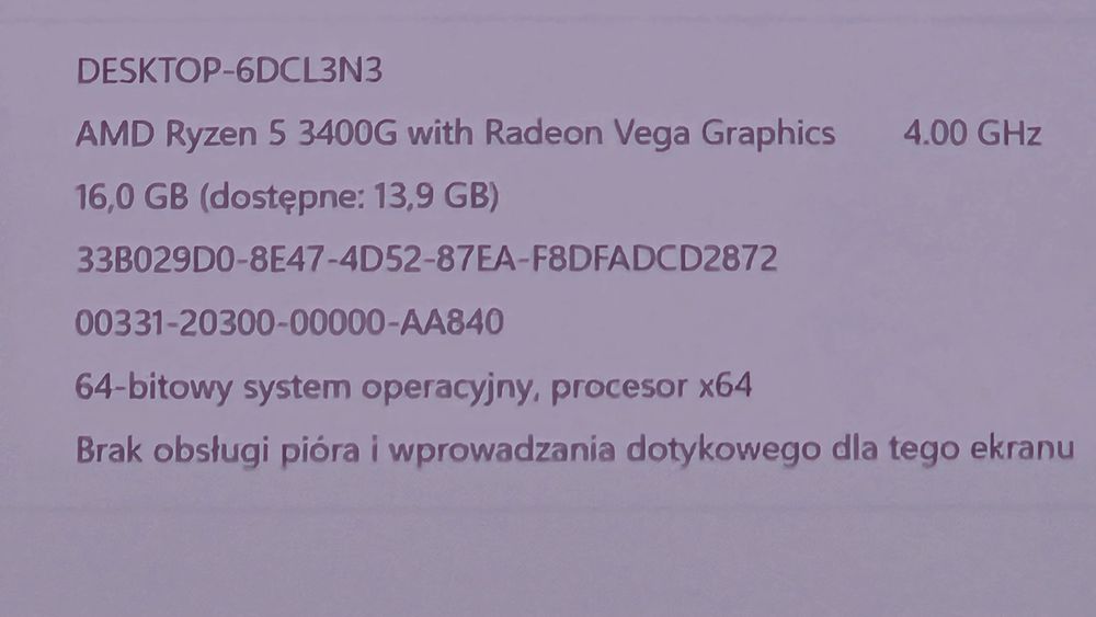 Komputer stacjonarny – Ryzen 5 3400G / 16 GB RAM / SSD / Noctua / MSI