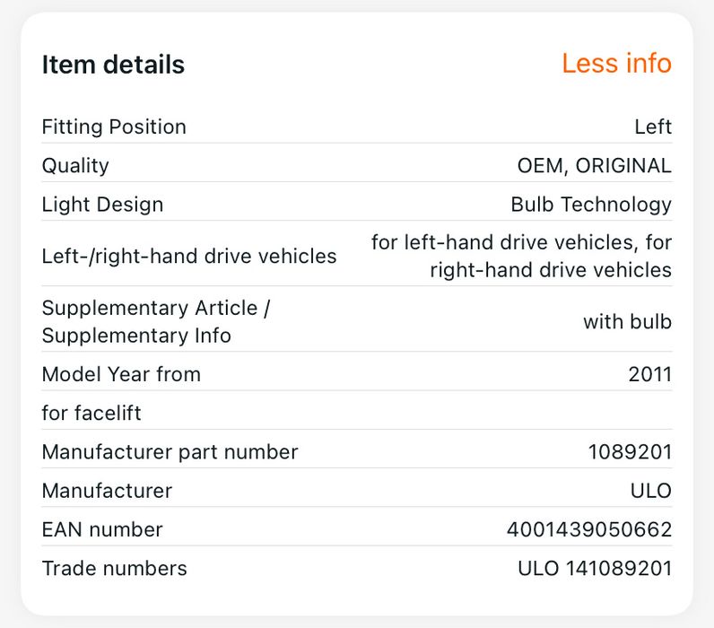Lamp base, tail light (left)