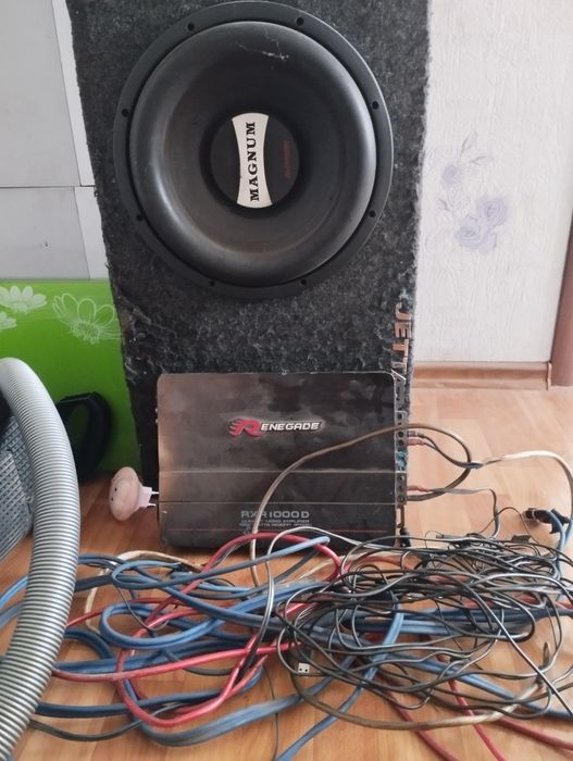 Саб буфер та підсилювач 1000watt з дротами