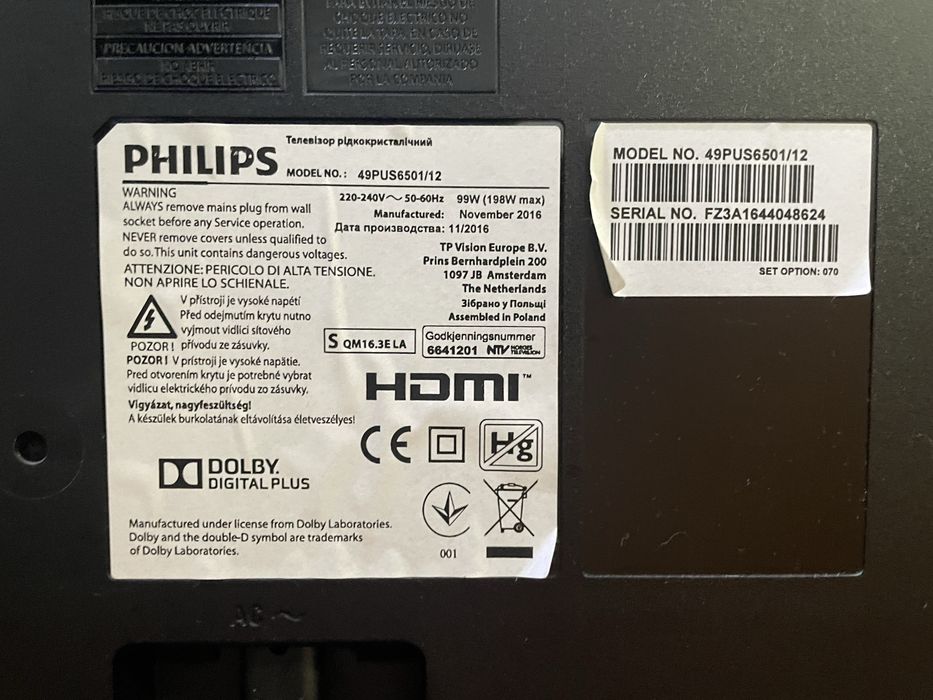 TV Phillips 49PUS6501/12 (para arranjo/peças/retoma)