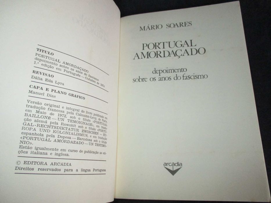 Livro Portugal Amordaçado Mário Soares 1ª edição Arcádia