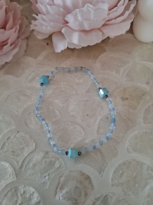 Bransoletka handmade z naturalnych kamieni turkus cyjanit akwamaryn