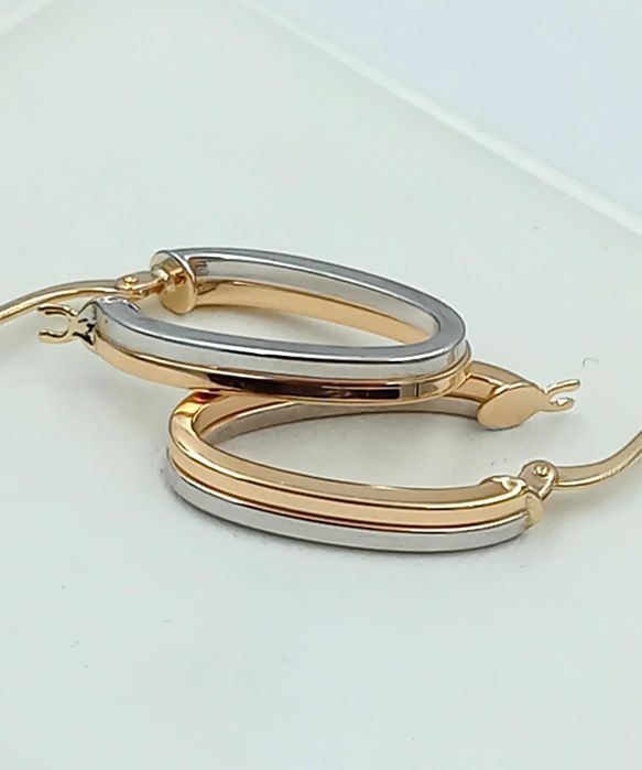 Dwukolorowe złote kolczyki owalne 2 cm próba 585 NOWE / Fajne Okazje