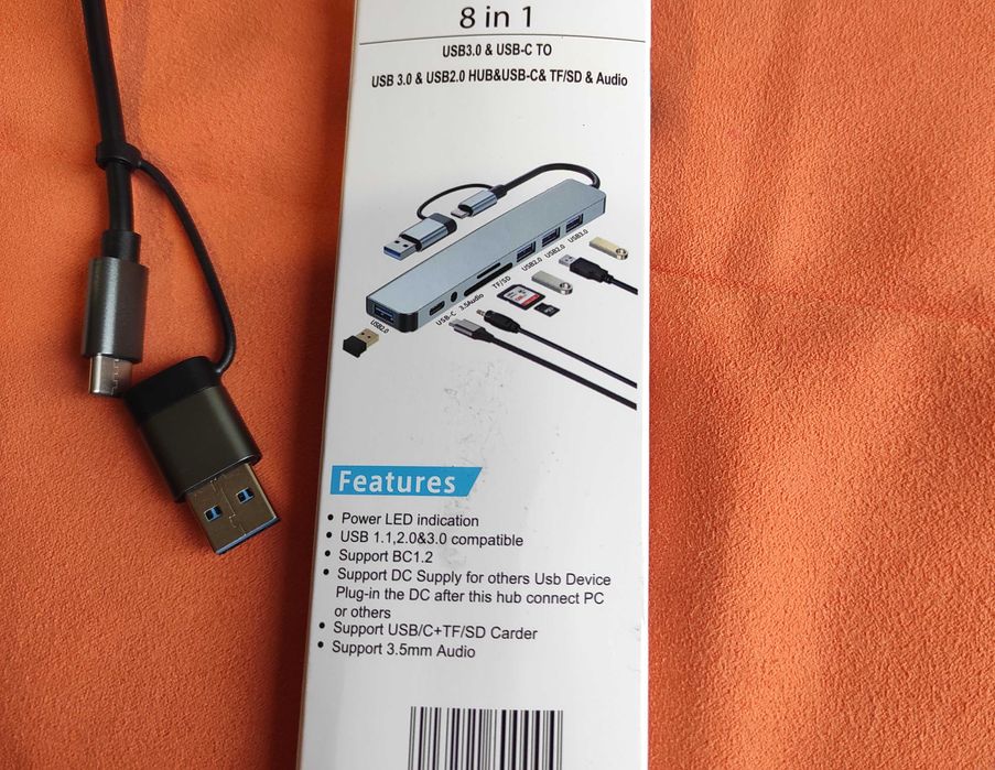 USB-хаб Type C/USB3.0 -> 5xUSB+Cardreader microSD+SD/MMC+audio карта