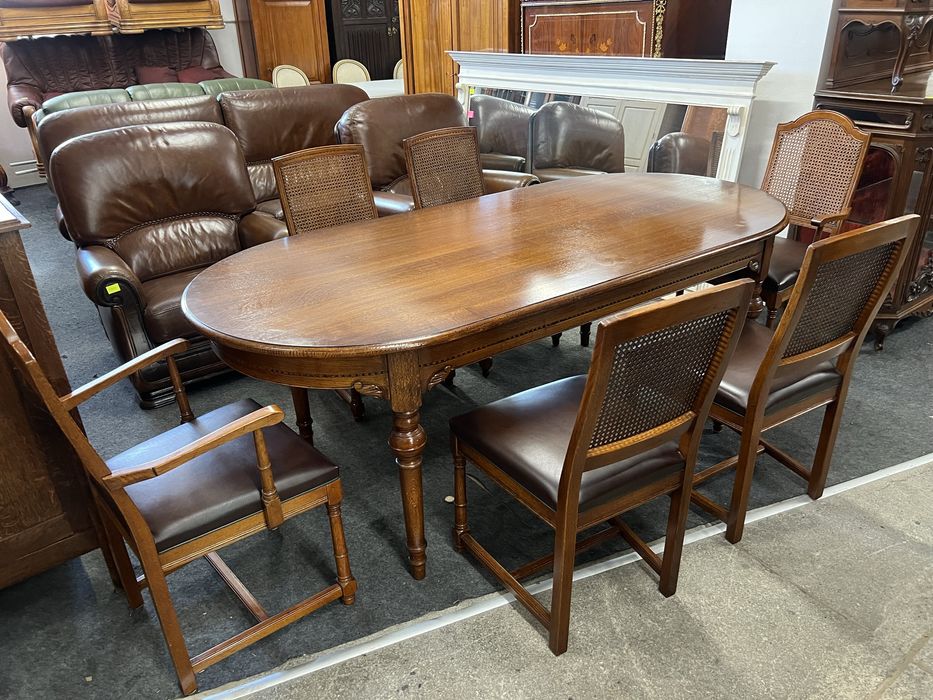 Stół dębowy owalny z 6 krzesłami z rafią/Raty