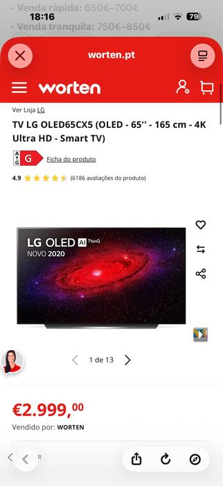 TV LG OLED65 4K topo de gama como nova