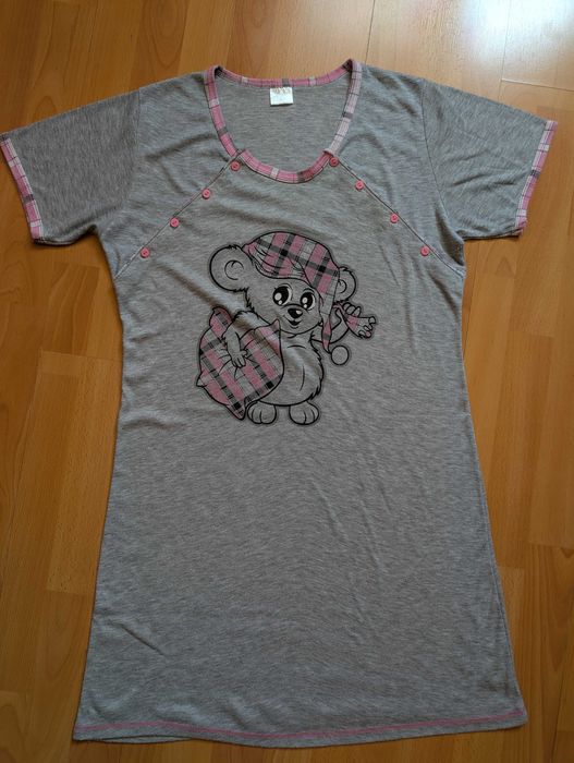 Szara koszula nocna z różowym misiem rozm. L/XL