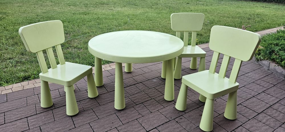 Ikea Mammut komplet 3 krzesła+stolik okrągły