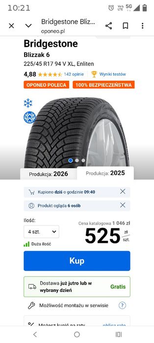 Opony zimowy 225/45 R17 Bridgestone