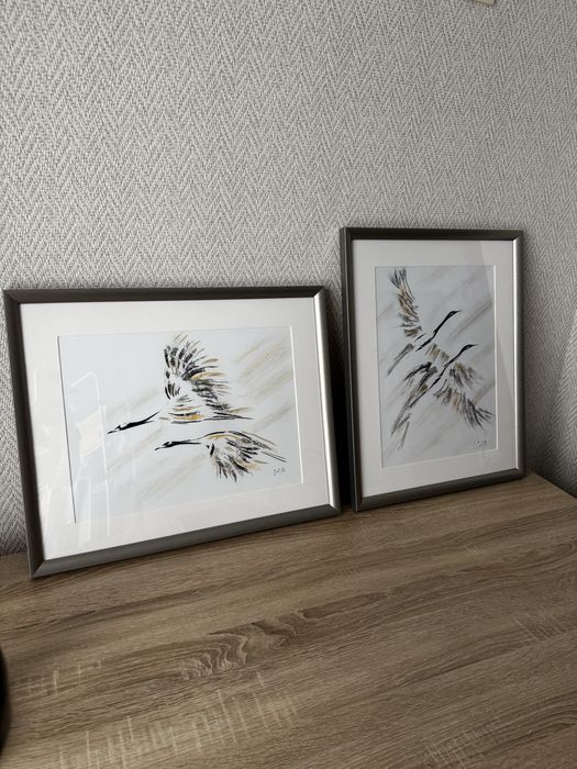 Obraz żurawie szkice węglem 43x53cm