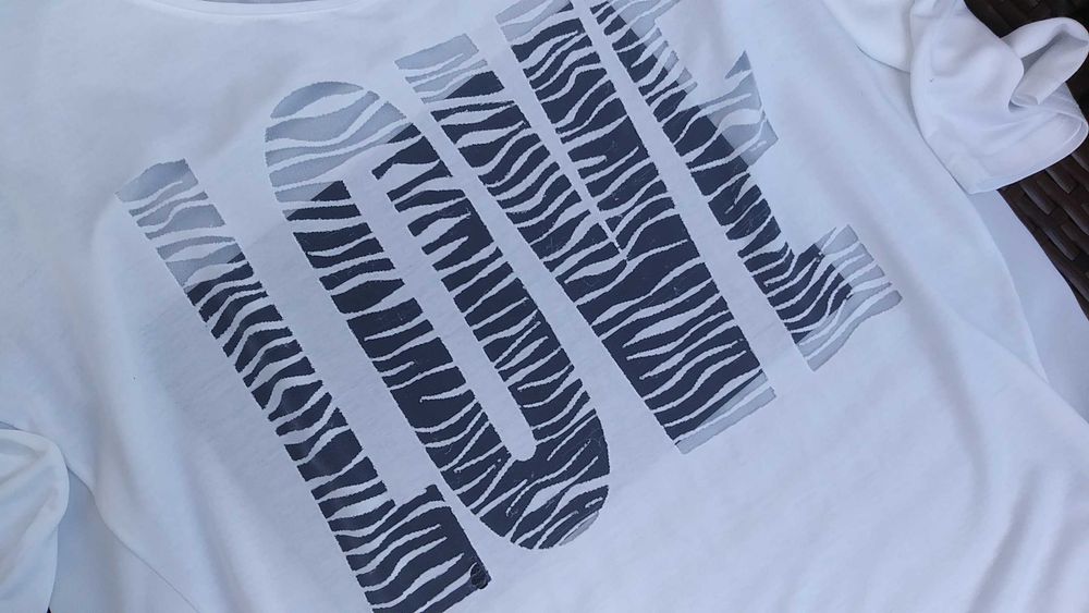 Street One 42 biała bluzka tunika oversize z transparentną aplikacją