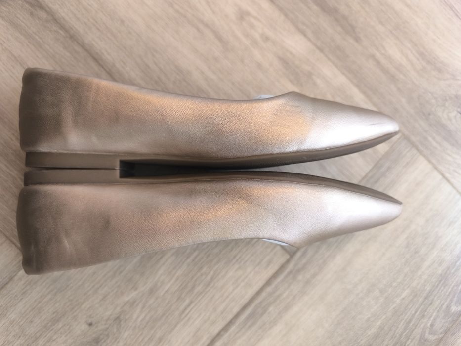 Baleriny damskie ze szpiczastym noskiem, złote, 39