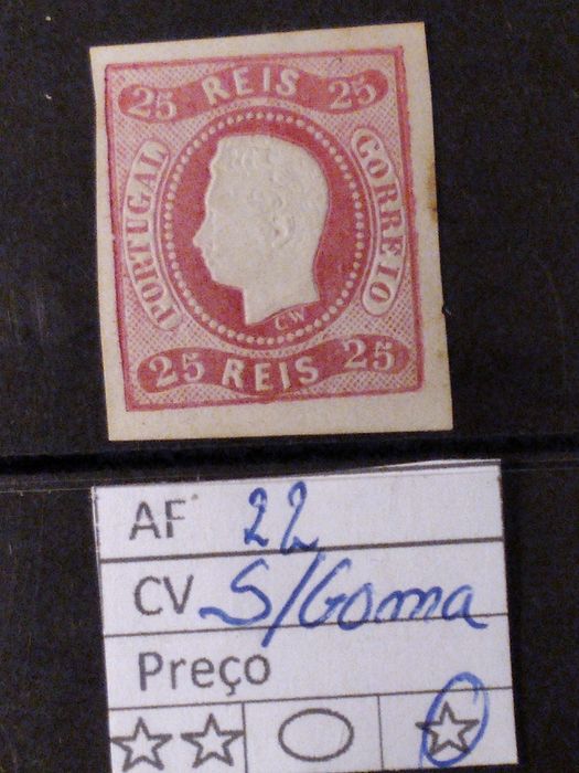 1866/67 Selo Da Série De D° Luís Fita Curva Não Dentado MLH Sem Goma