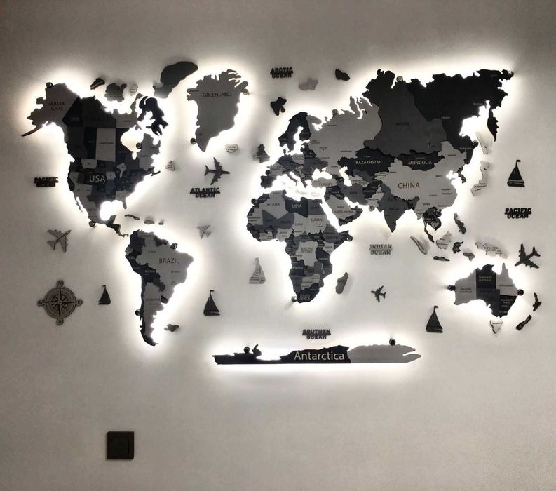 Мапа світу багатошарова з підсвіткою Карта мира с подсветкой декор