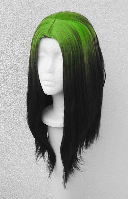 Peruka czarna zielony odrost z przedziałkiem Billie Eilish cosplay wig
