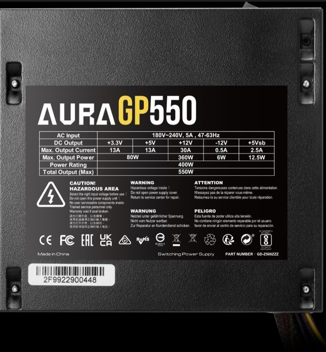 Блок живлення Gamdias Aura GP550 Power Supply Unit EU Power Cord